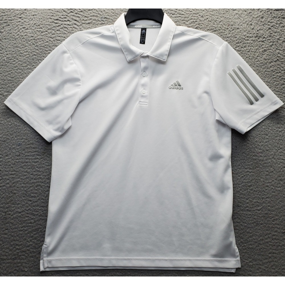 Adidas Golf Polo Shirt Mens M White 3-Stripes Performance Short Sleeve Popover
